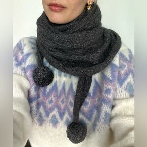 All Saints wool cashmere gray scarf with pom poms